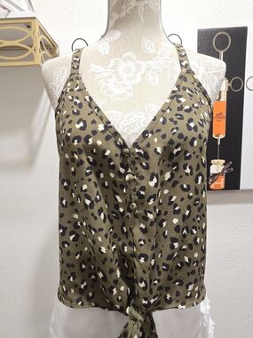 Sienna Sky Olive Leopard Print Tie-Front Camisole